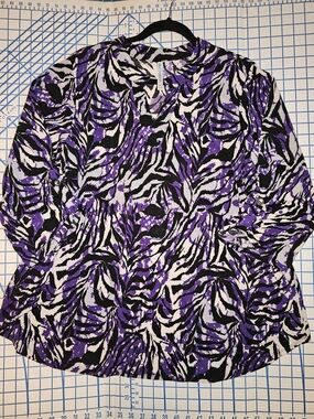 Dear Scarlett Purple, Black & White Zebra Print Tunic Top; 2X.